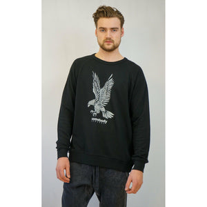 French Terry Raglan Crewneck Sweatshirts with Eagle Graphic - Somebody Apparel