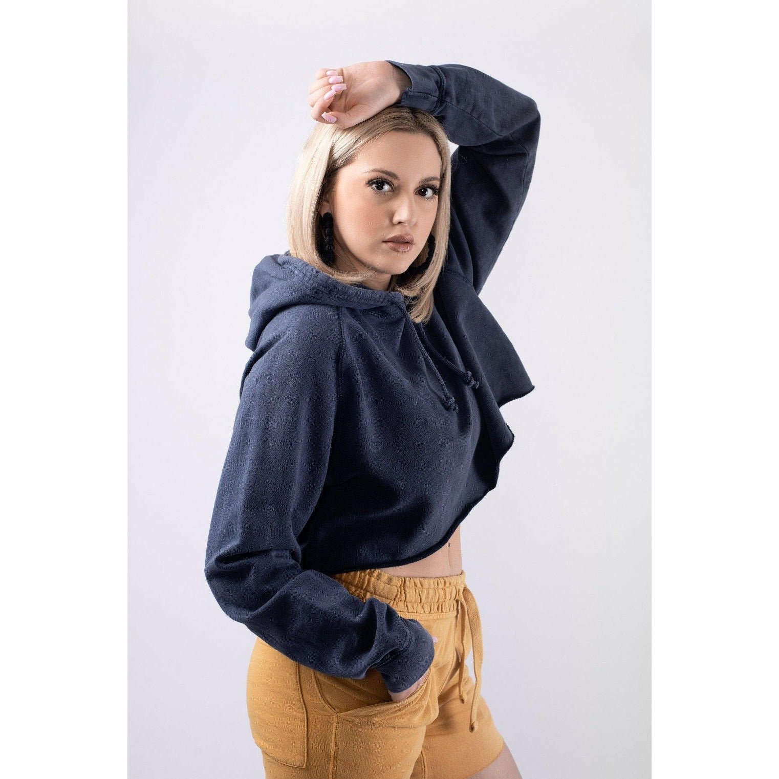 Vintage Wash Raw Edge Cropped Hoodies