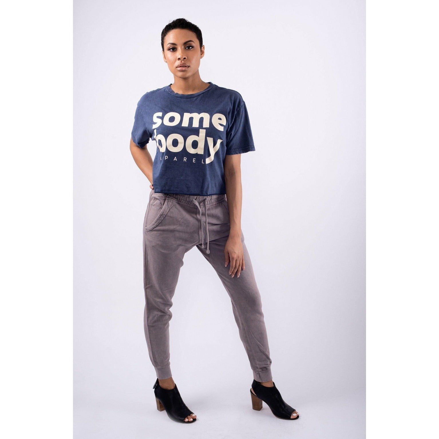 Vintage Wash Crewneck Raw Edge Cropped T-Shirts with Somebody Apparel Graphic - Somebody Apparel