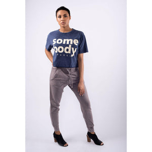 Vintage Wash Crewneck Raw Edge Cropped T-Shirts with Somebody Apparel Graphic - Somebody Apparel