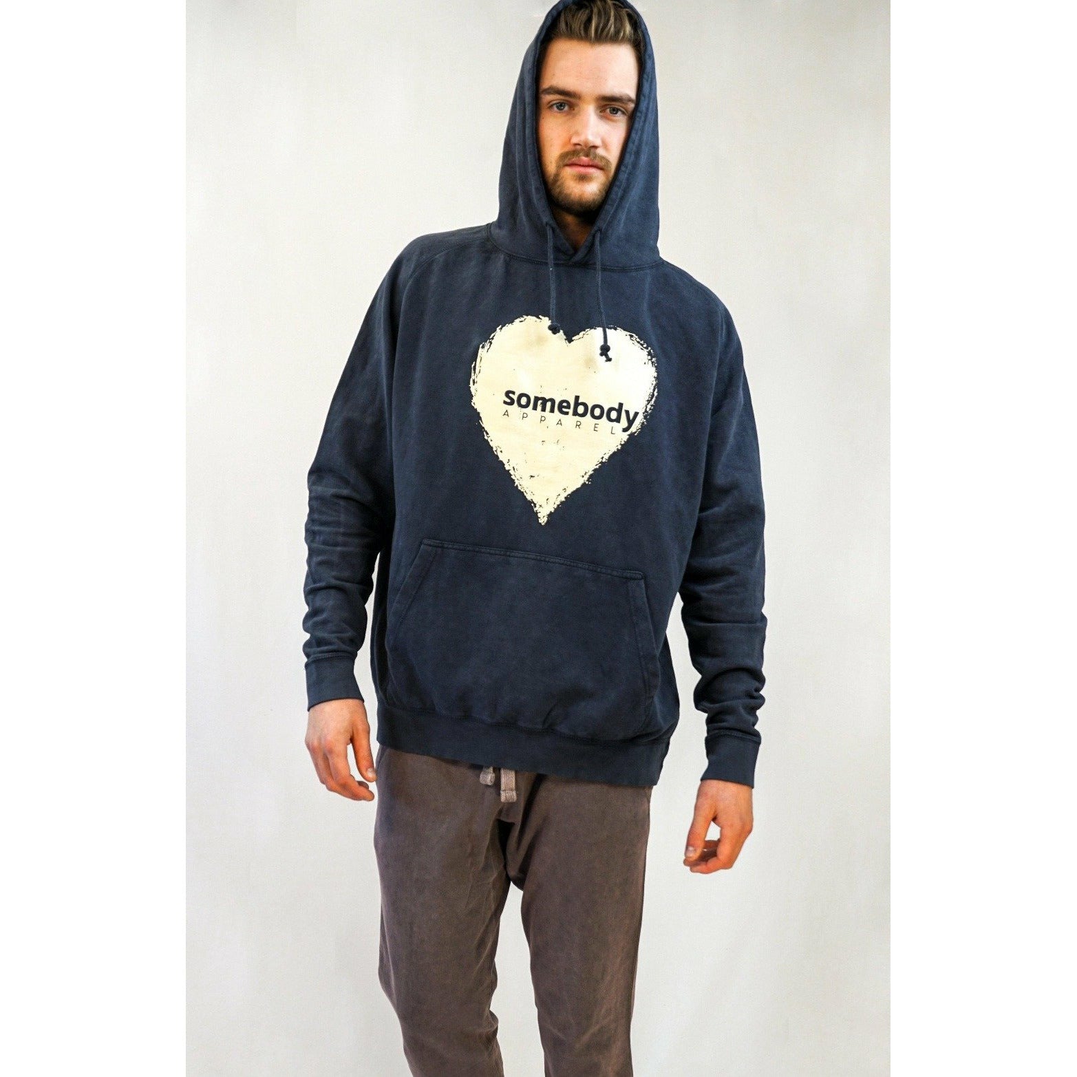 Vintage Wash Hoodies with White Heart Graphic - Somebody Apparel