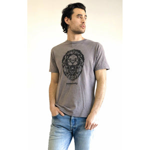 Vintage Wash Smoked Twilight Crewneck T-Shirts with Lion Graphic - Somebody Apparel