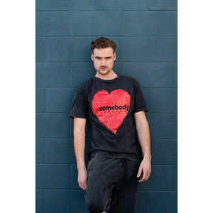 Vintage Wash Crewneck T-Shirts with Red Heart Graphic - Somebody Apparel