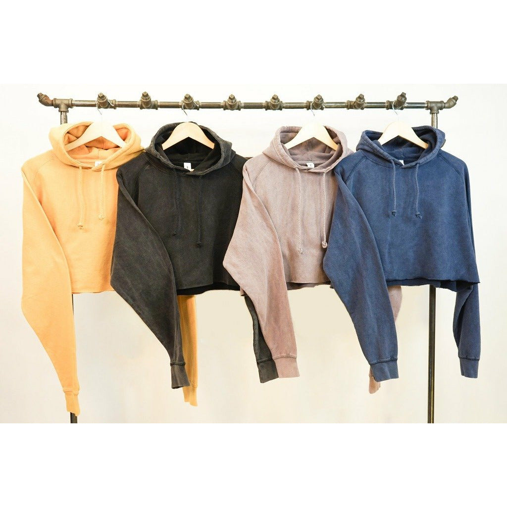 Vintage Wash Raw Edge Cropped Hoodies