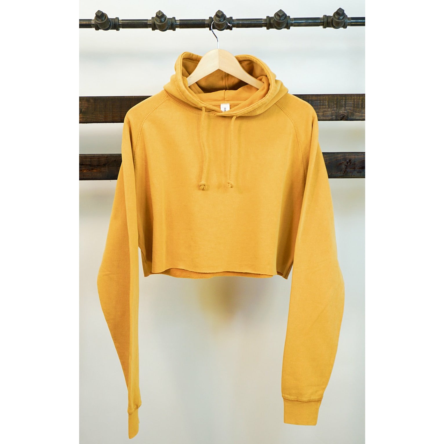 Vintage Wash Raw Edge Cropped Hoodies