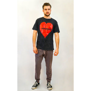 Vintage Wash Crewneck T-Shirts with Red Heart Graphic - Somebody Apparel