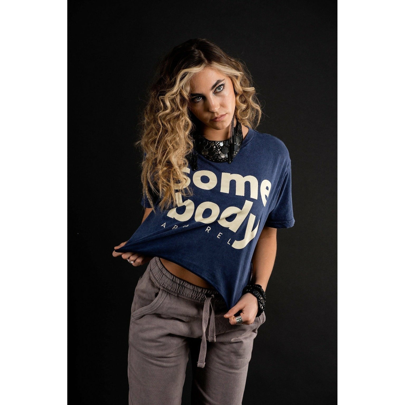 Vintage Wash Crewneck Raw Edge Cropped T-Shirts with Somebody Apparel Graphic - Somebody Apparel